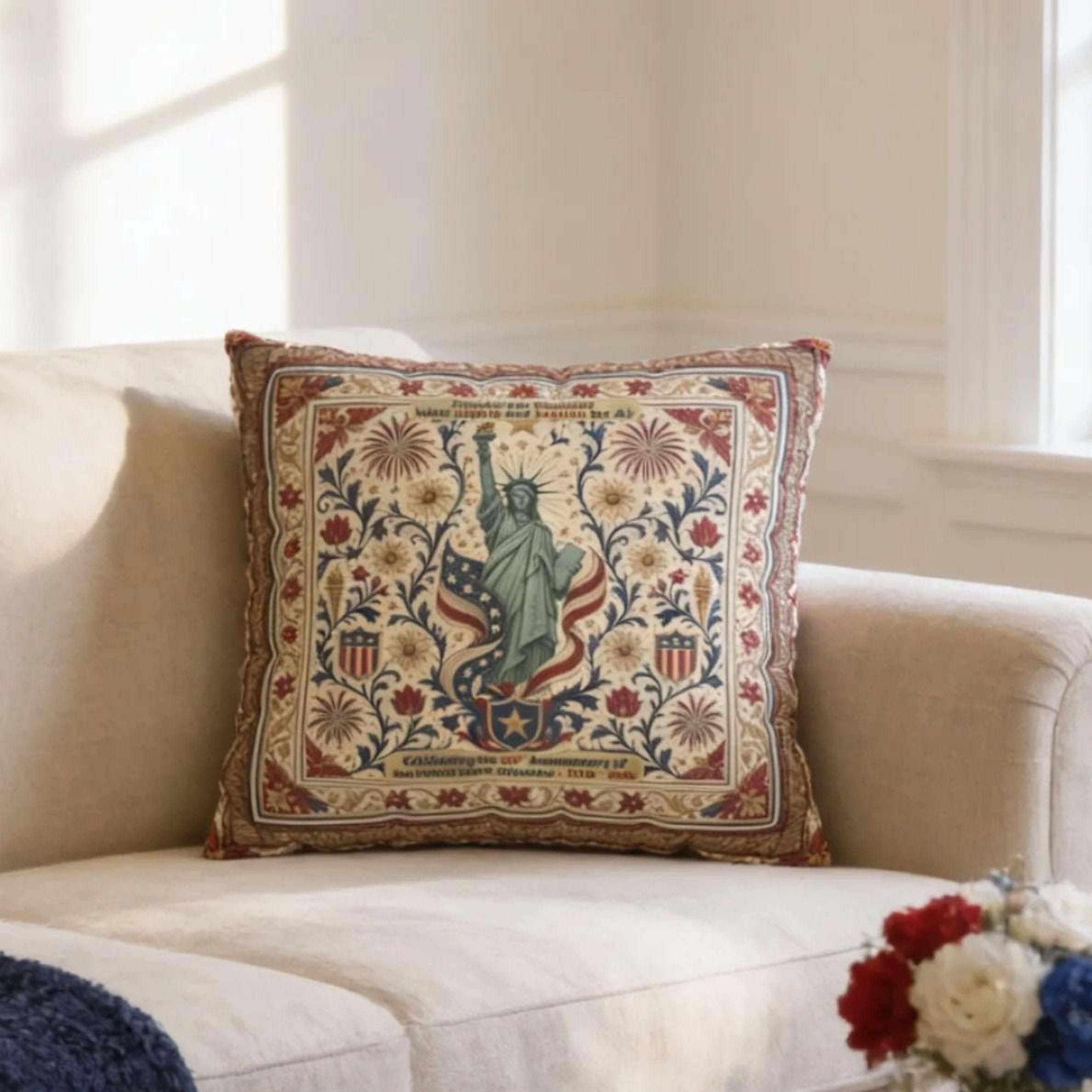 Patriotic Statue of Liberty Pillow Cover: Americana Heritage Design
