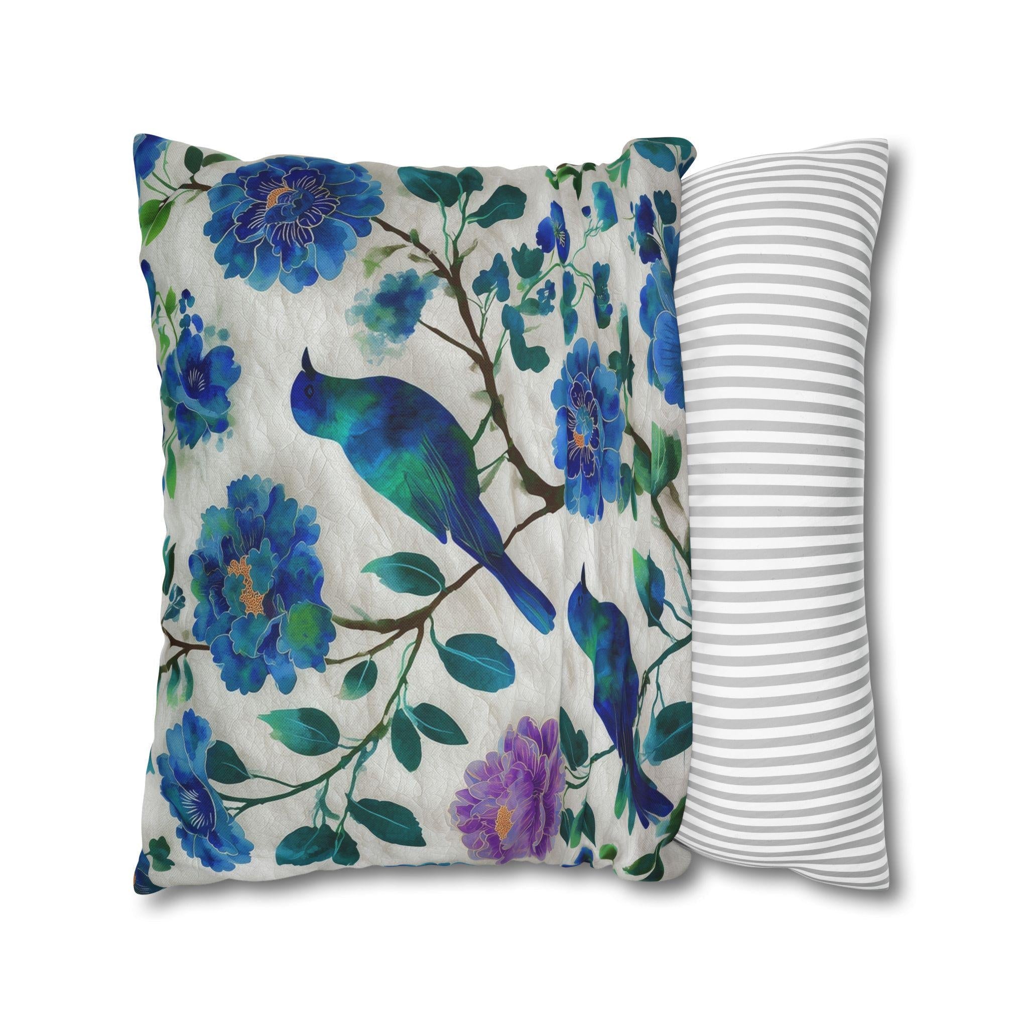 Chinoiserie Songbird Throw Pillow Cover: Cobalt, Teal, Violet - Multiple Sizes