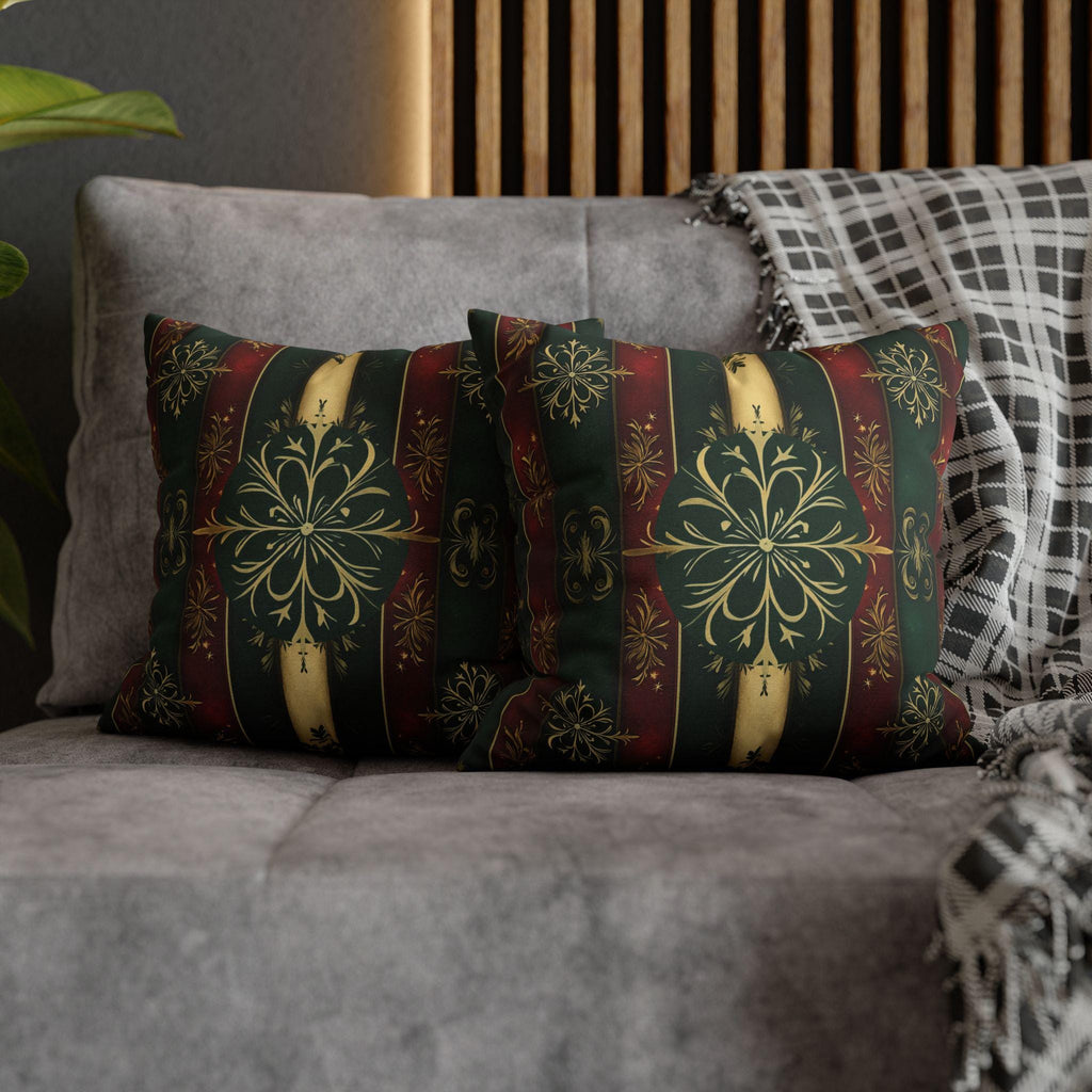 Snowflake Christmas Pillow Cover: Red Green Gold Elegant Home Accent