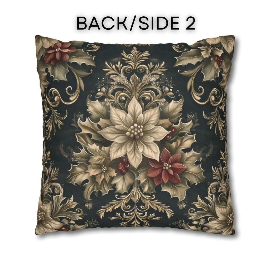 Vintage Style William Morris Christmas Pillow Cover: Poinsettia & Holly on Charcoal Cushion