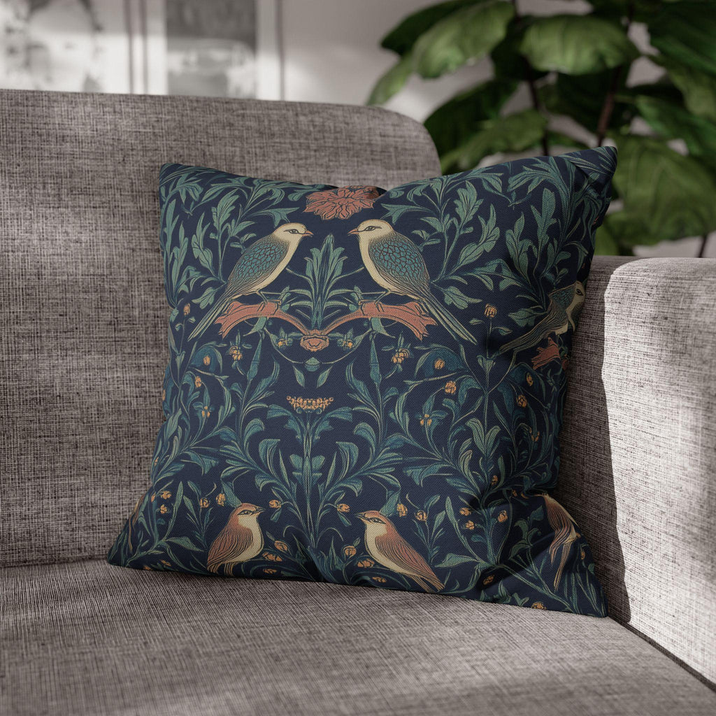 Midnight Songbirds Pillow Cover: William Morris Revival