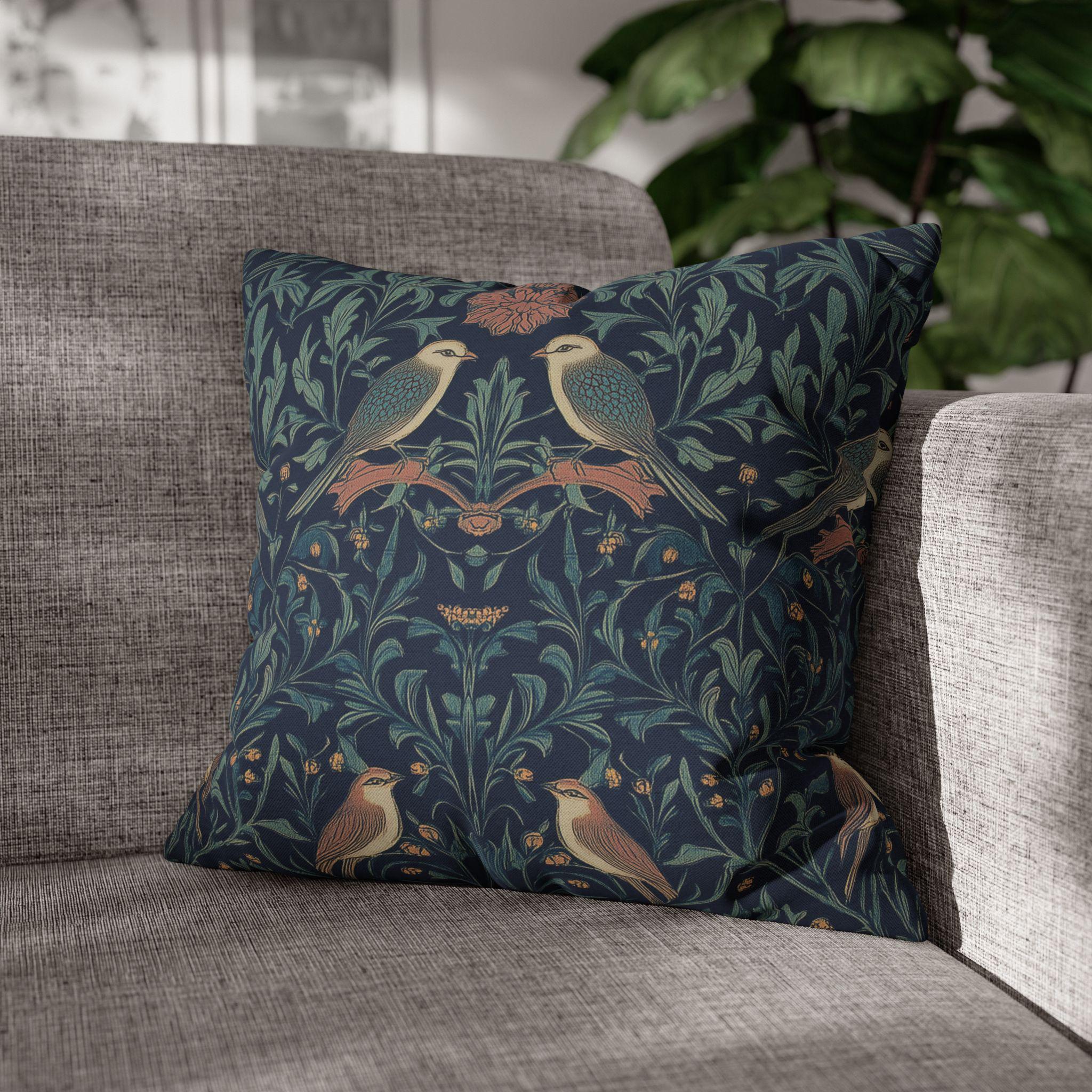 Midnight Songbirds Pillow Cover: William Morris Revival