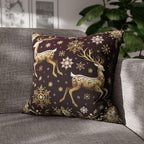 Golden Reindeer Snowflake Decorative Throw Pillow Cover: Festive Elegance Designer Square Pillowcase