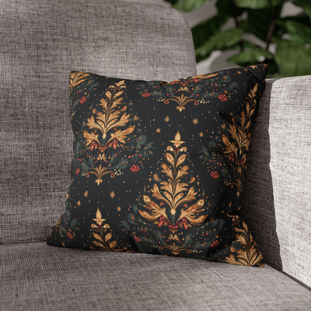 William Morris Christmas Tree Pattern Pillowcase, Golden Red Green Dark Navy Winter Cushion Cover