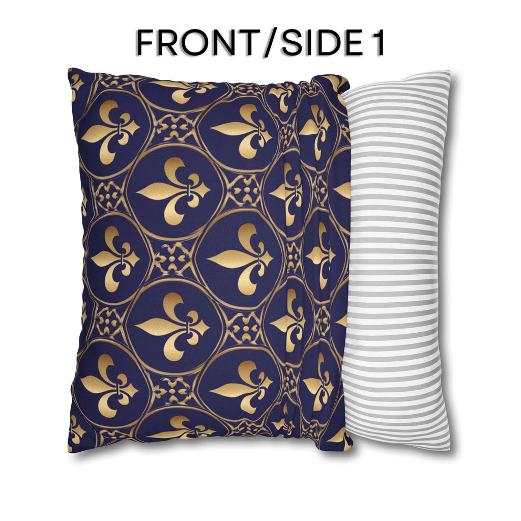 Blue Fleur de Lys Pillow Cover: Royal Gold French Heraldic Pattern