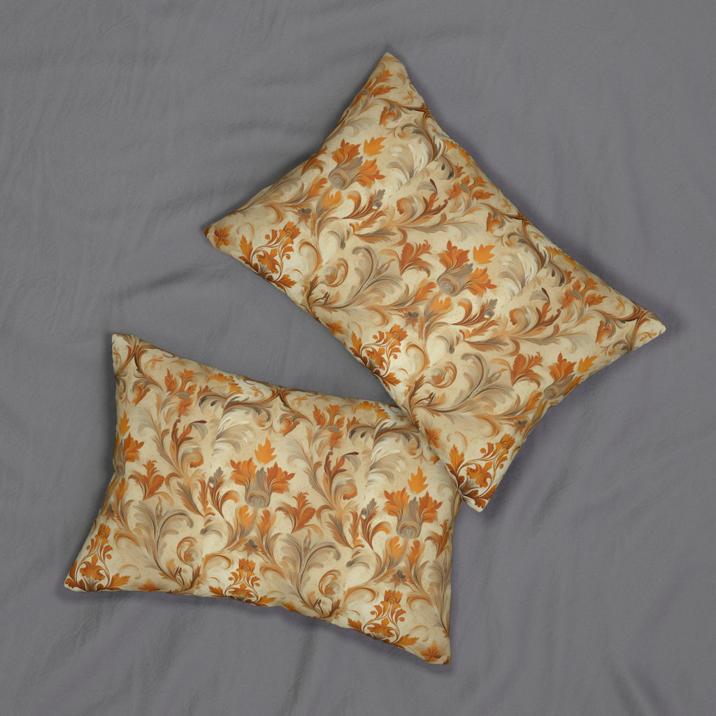 Autumn Damask Lumbar Pillow: Rustic Floral Fall Decor (20x14)