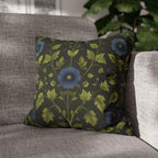 Botanical Pillow Cover: William Morris Inspired Green Cushion with Double-Sided Blue Floral Pattern