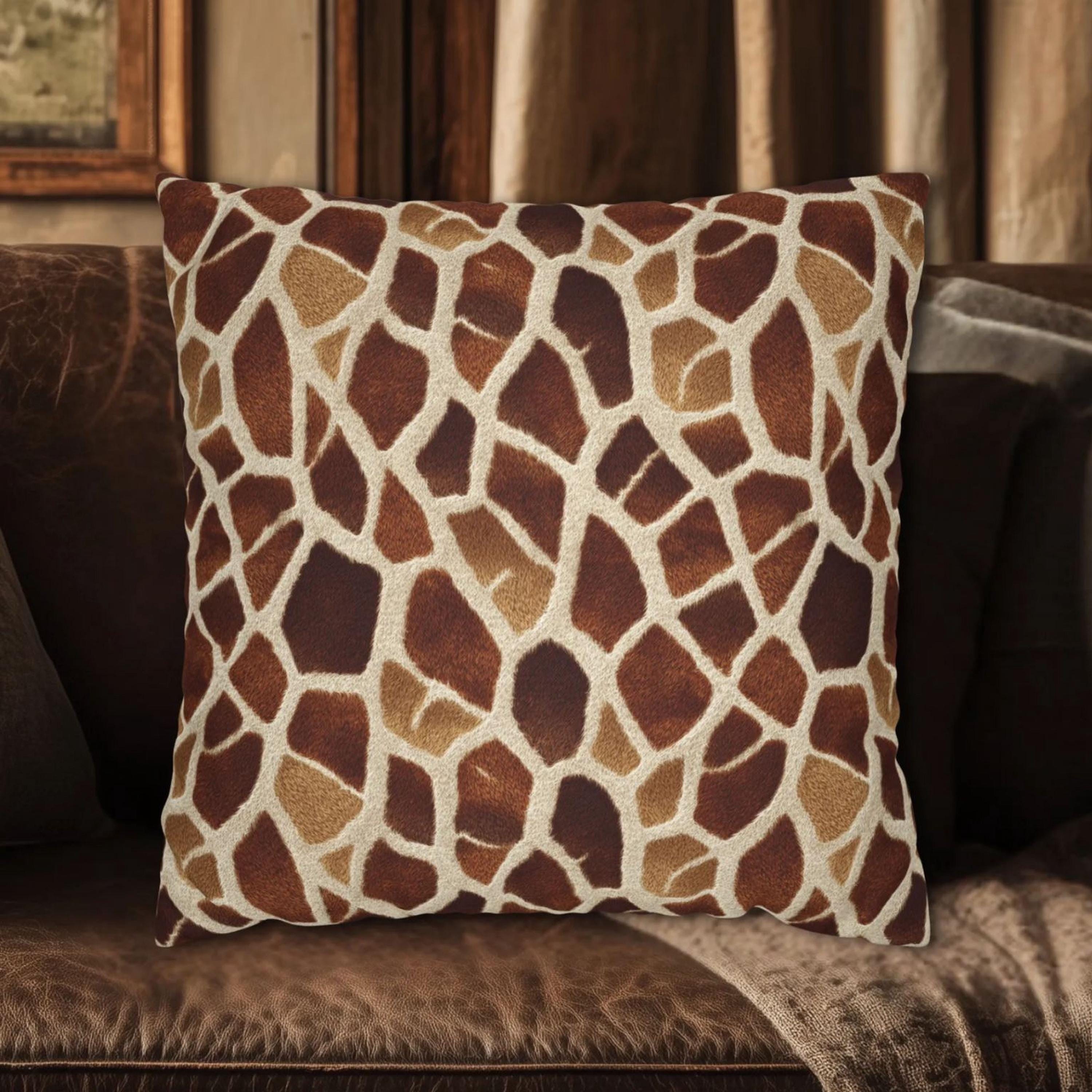 Giraffe Pattern Pillow Cover: Warm Brown and Cream Safari Accent