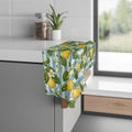 Lemon Soft Blue Stripe Hand Towel: with Green Leaves and White Florals
