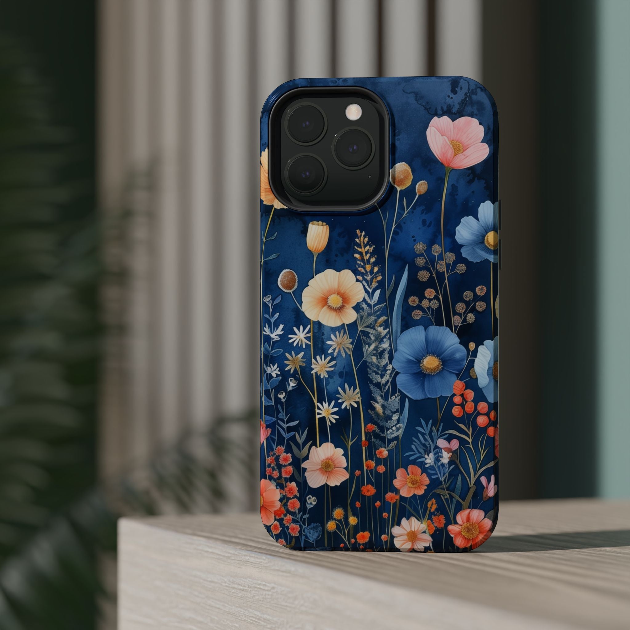 Blue Wildflower MagSafe iPhone Case: Dreamy Floral Design 14 15 16 Pro Plus Max