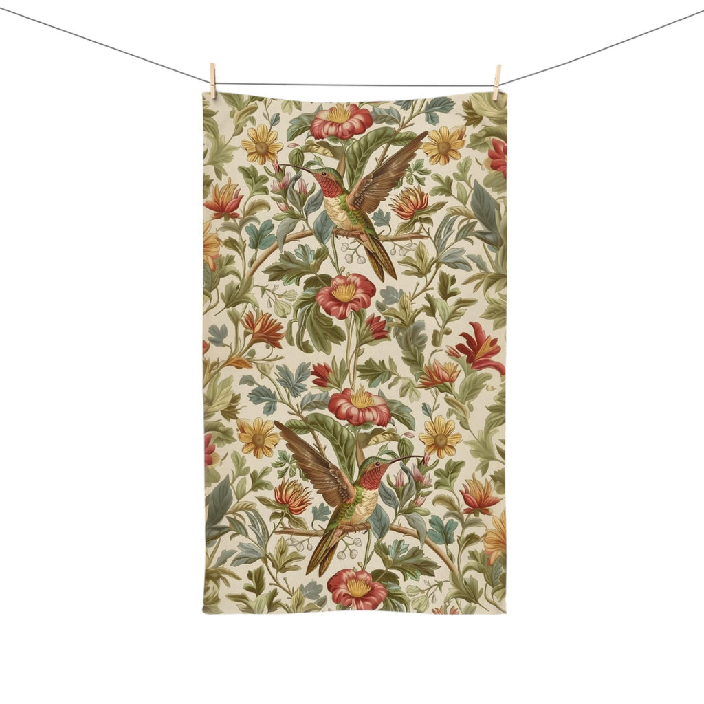 William Morris Hummingbird Hand Towel: Vintage Style Botanical Bird Floral Accent