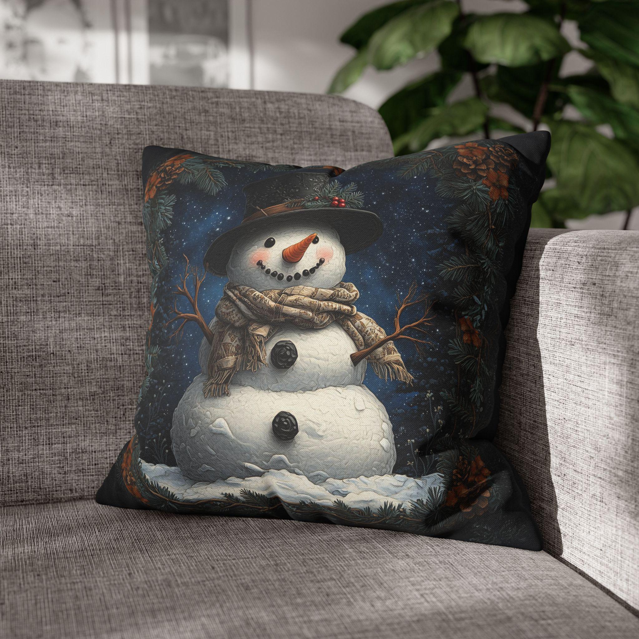 William Morris Inspired Snowman Pillow Cover, Festive Winter Decor, Unique Christmas Cushion Cover