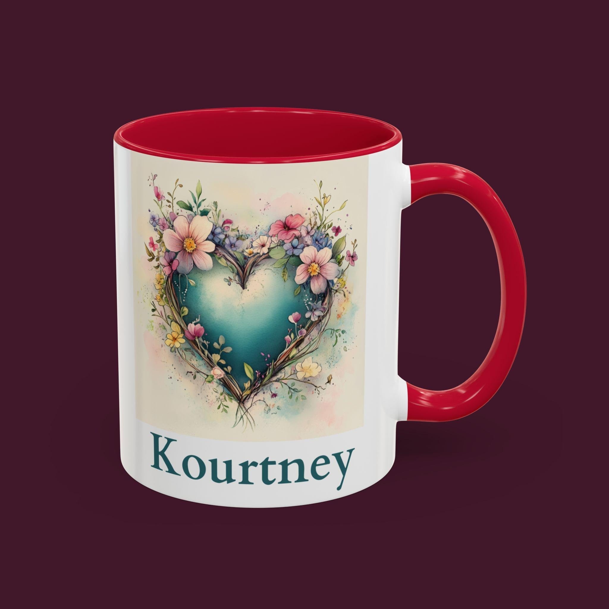 Personalized Floral Heart Mug: Watercolor Valentine's Gift, Custom Name