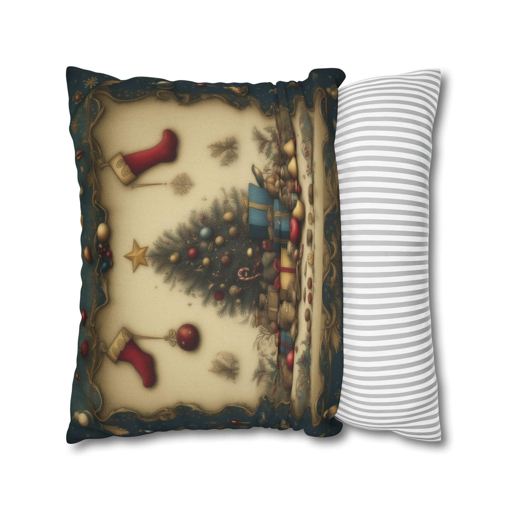 Vintage Style Christmas Nostalgia Pillow Cover: Holiday Tree with Gifts & Stockings