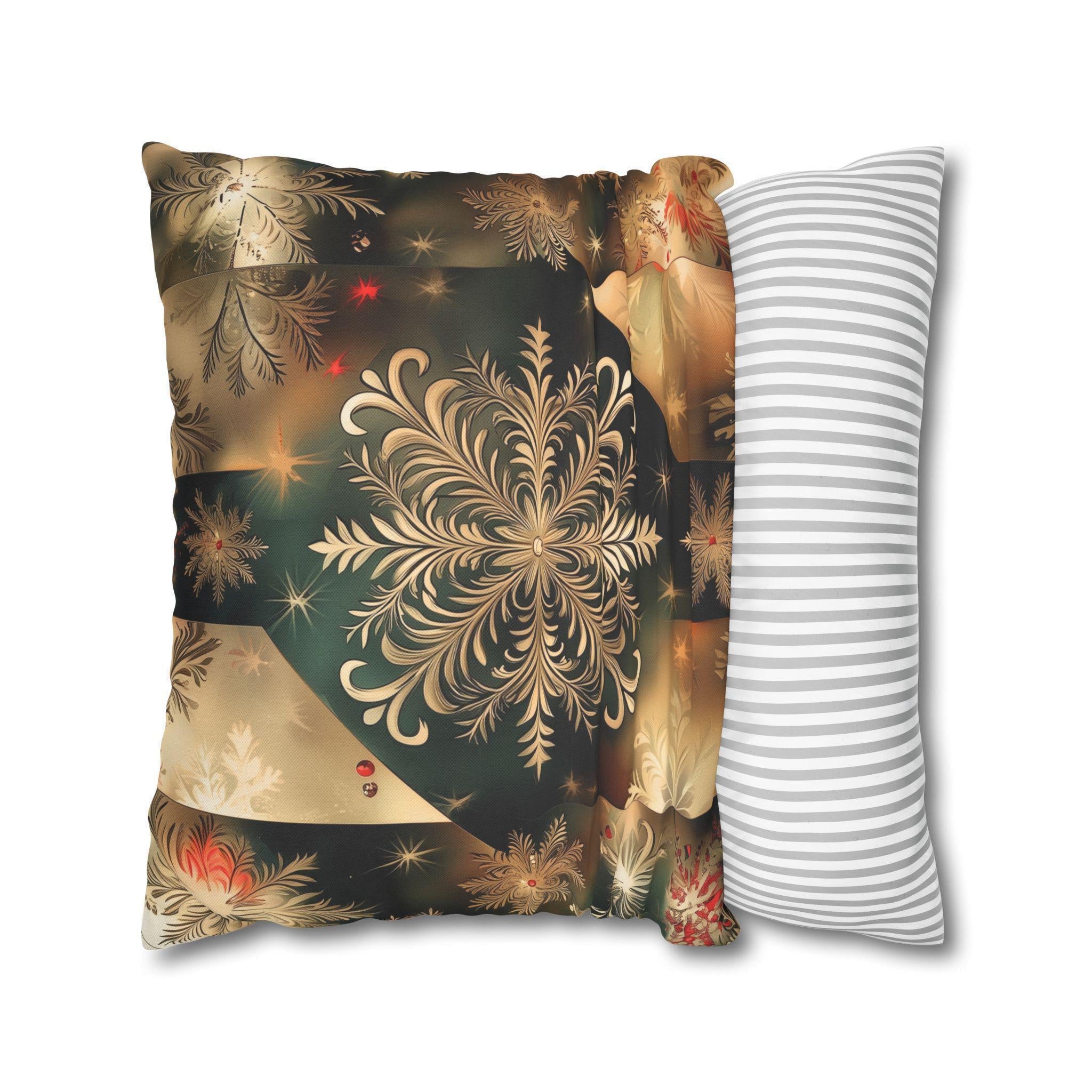 Christmas Snowflake Pillow Cover, Elegant Green and Gold Pillowcase, Luxury Home Accent