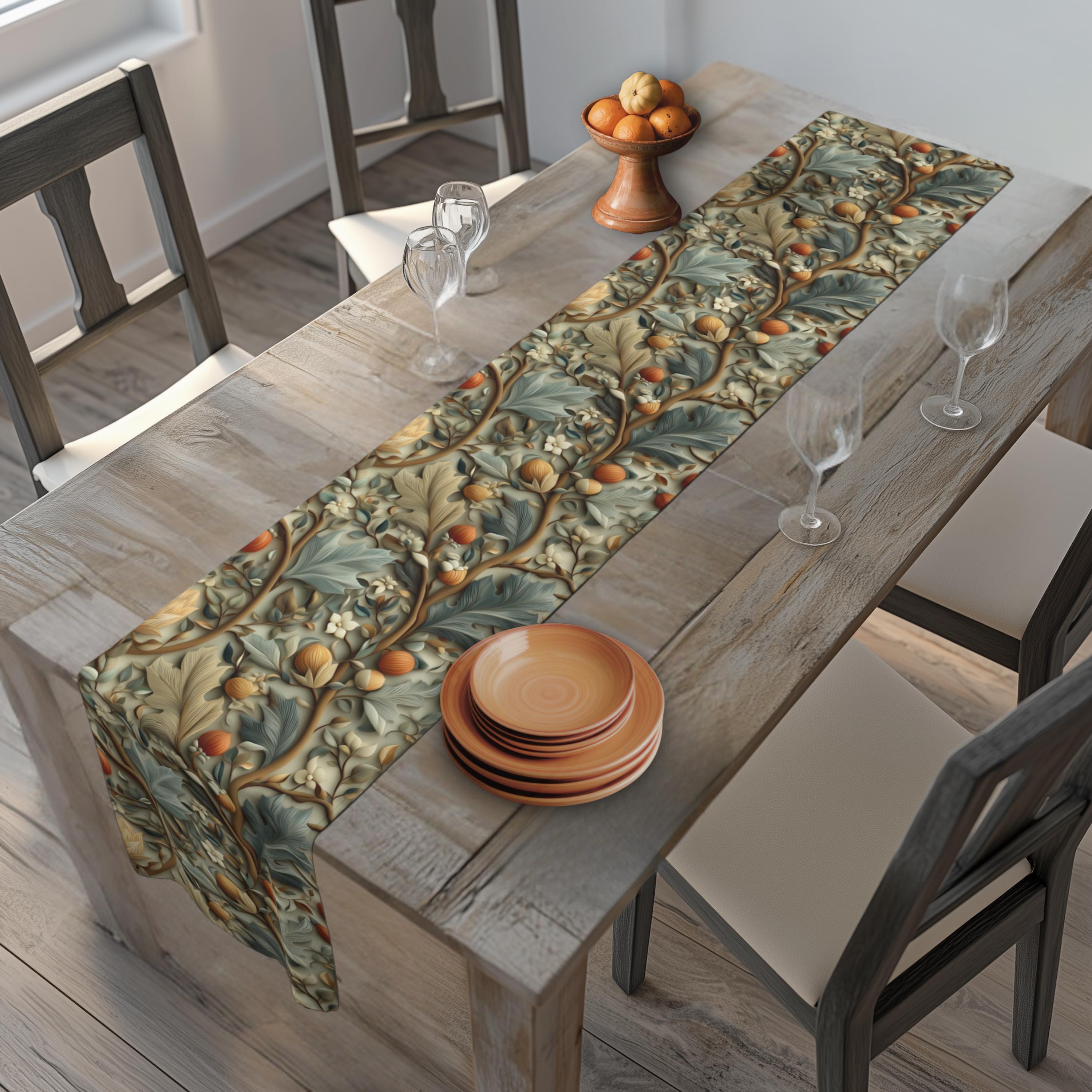 Autumn Table Runner: William Morris Inspired Botanical Vines Tapestry