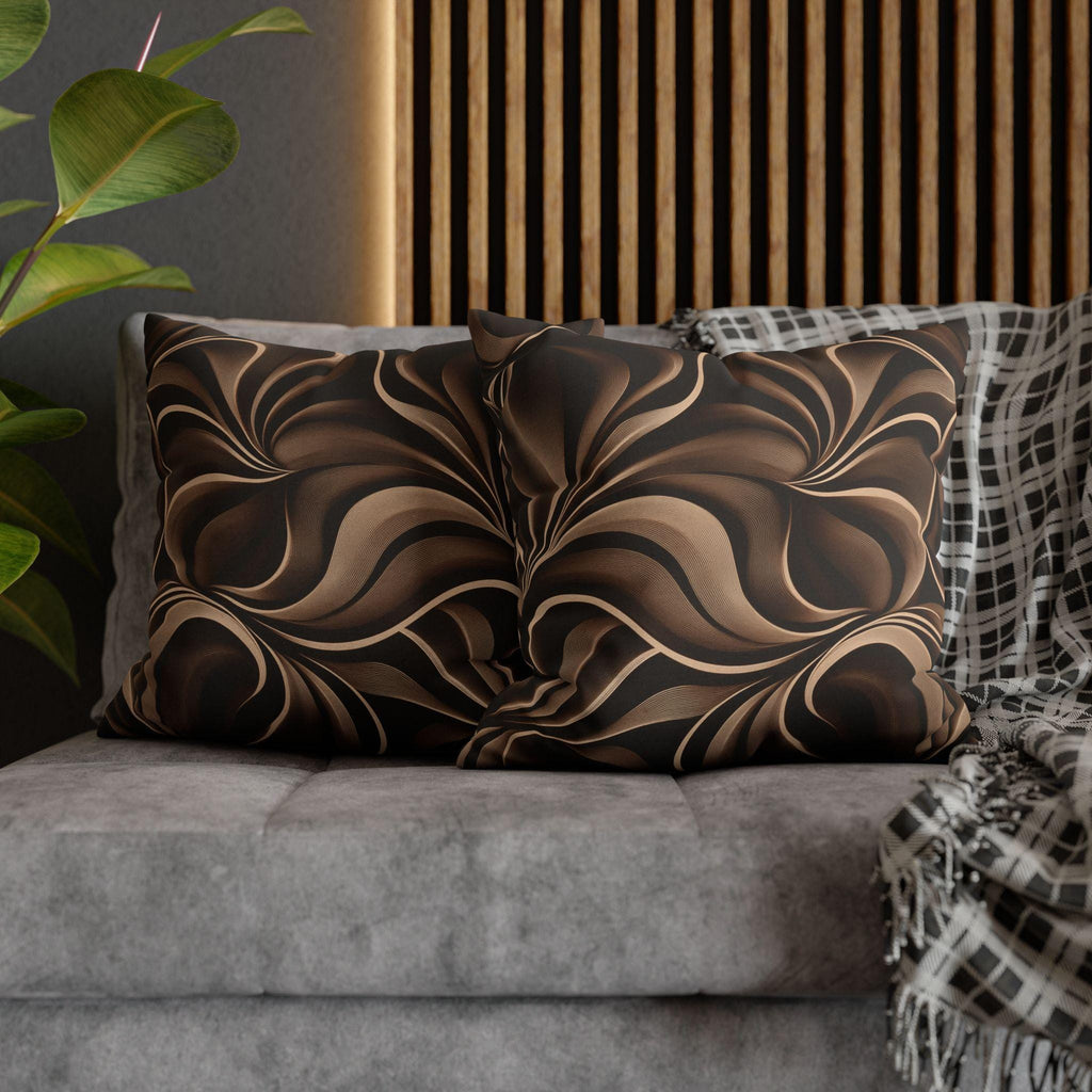 Abstract Mocha Swirl Pillowcase: Modern Ribbon Design for Contemporary Home Accent