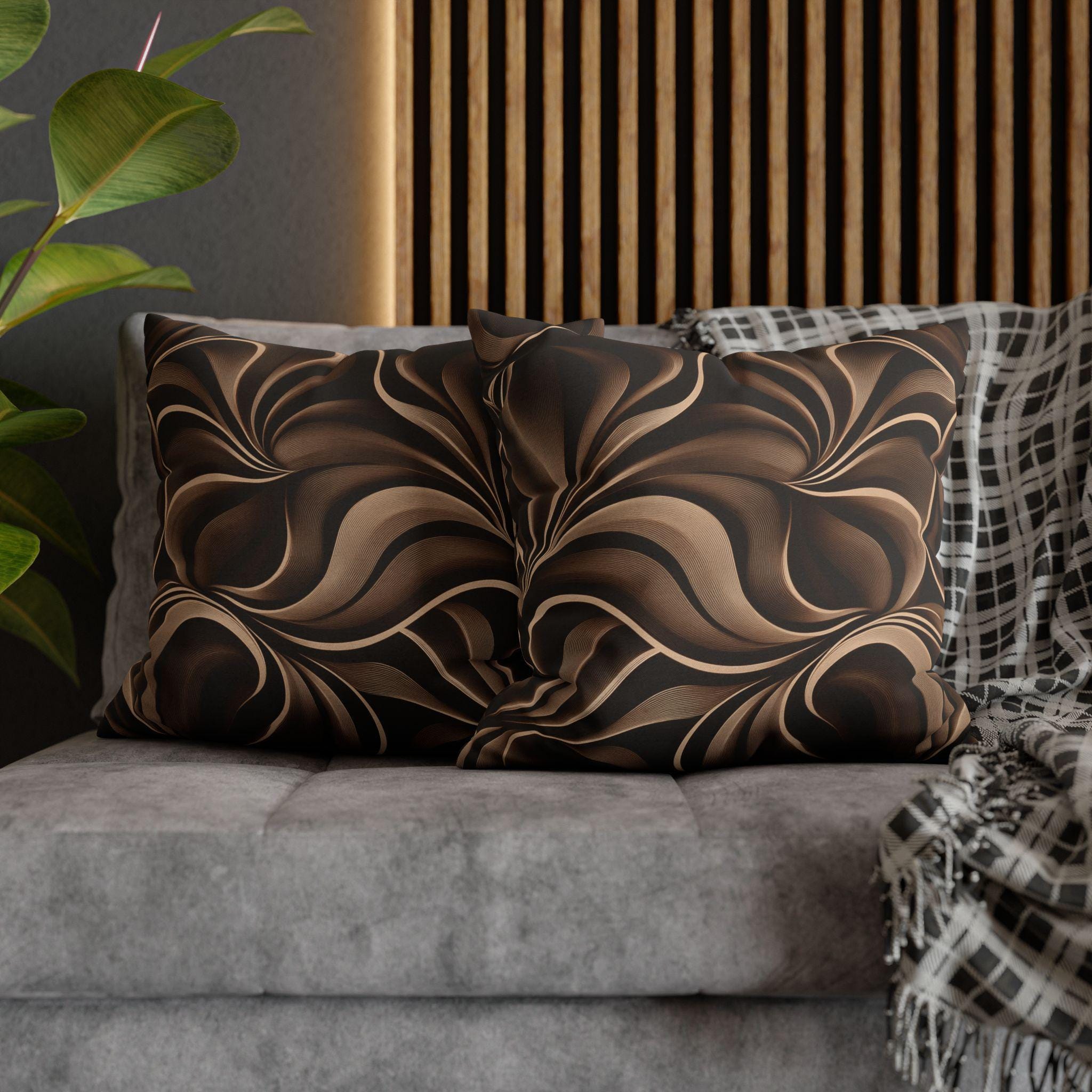 Abstract Mocha Swirl Pillowcase: Modern Ribbon Design for Contemporary Home Accent