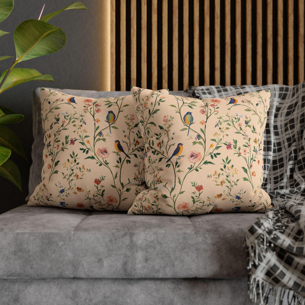 Chinoiserie Bird Pillow Cover: Vintage Style Peach Floral Cushion