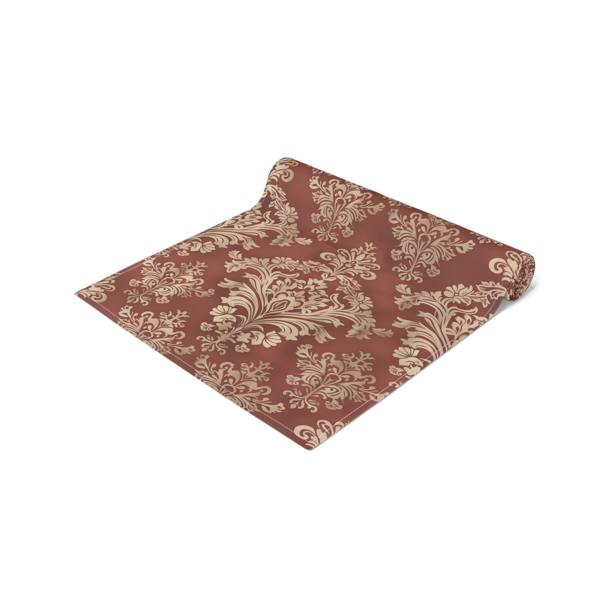 Red and Gold Damask Table Runner: Elegant Holiday Dining Decor