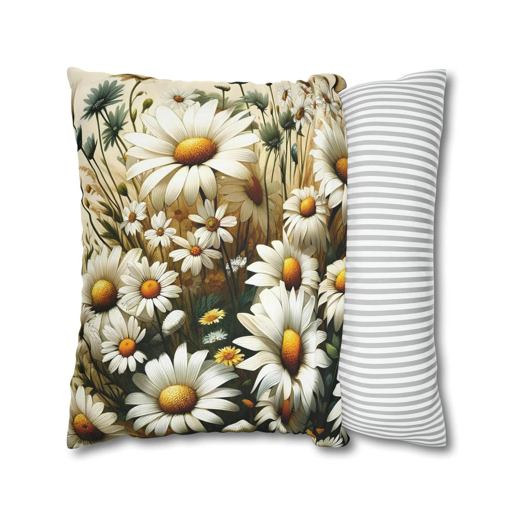 Vibrant Daisy Pattern Throw Pillow Cover | Organic Warmth on Cream Background | Charming Floral Design