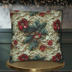 Elegant Christmas Poinsettia Pillowcase: Luxurious Floral Holiday Decor with Beige Background