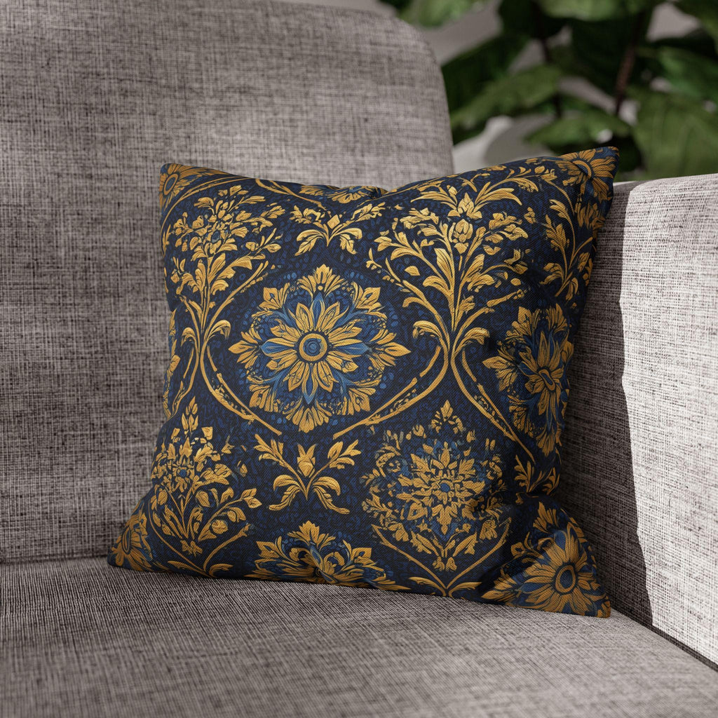 Blue and Gold Damask Pillow Cover: Vintage Style Regal Cushion