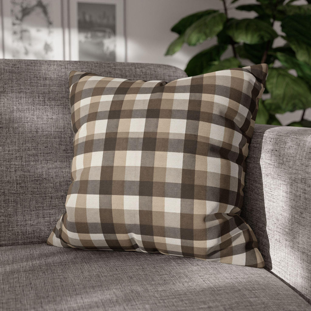 Neutral Brown Gingham Plaid Pillow Cover: Farmhouse Buffalo Check Accent