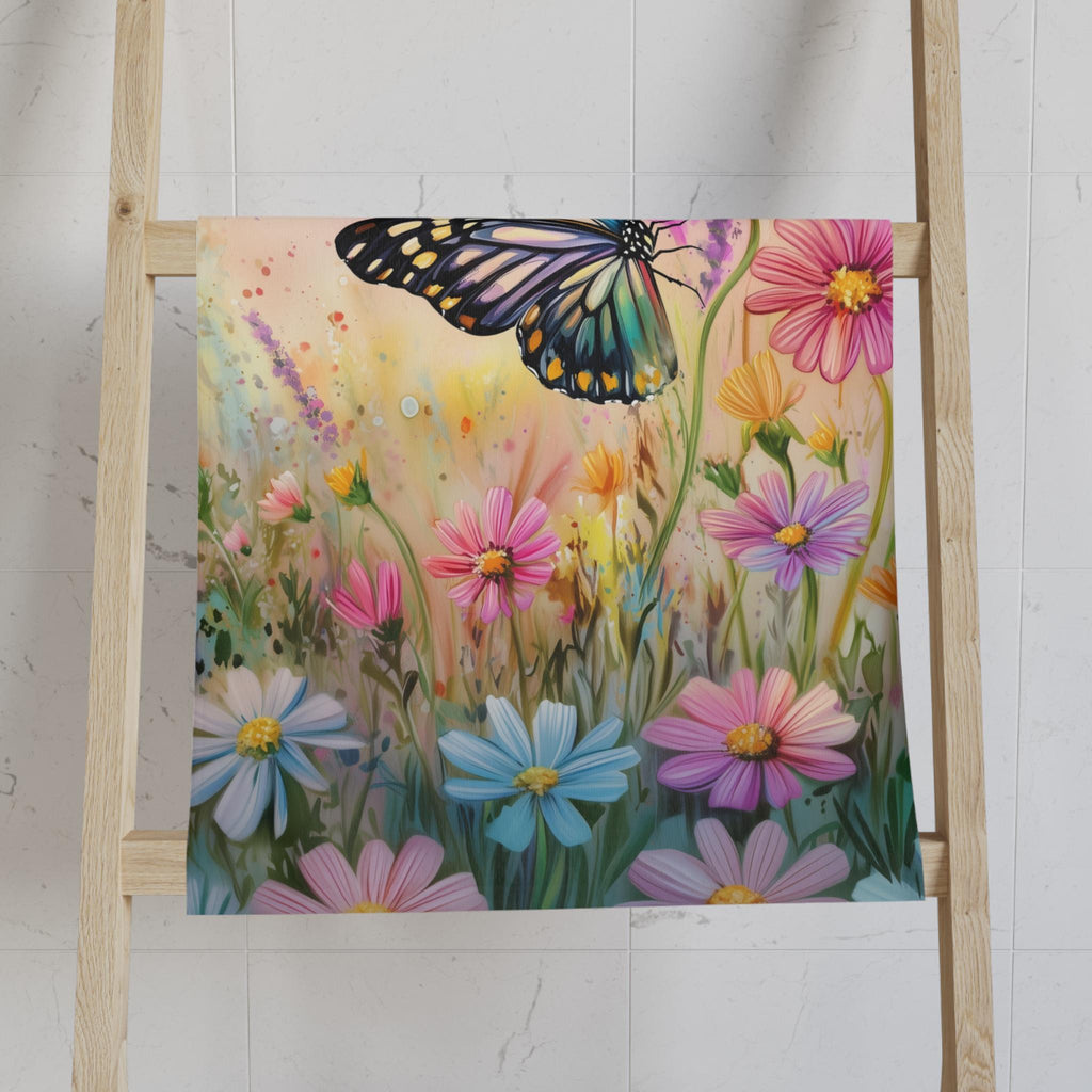 Colorful Butterfly Garden Hand Towel: Floral Design with 3 Background Options