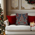 William Morris Christmas Pillow Cover: Navy Blue Poinsettia, Silver Snowflake Vintage Style Holiday