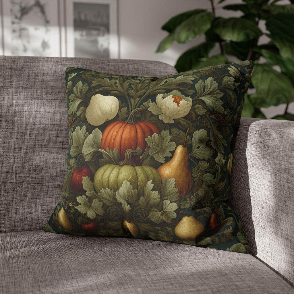William Morris Botanical Fall Throw Pillow Cover: Green Pumpkin Harvest Tapestry Decor for Fall