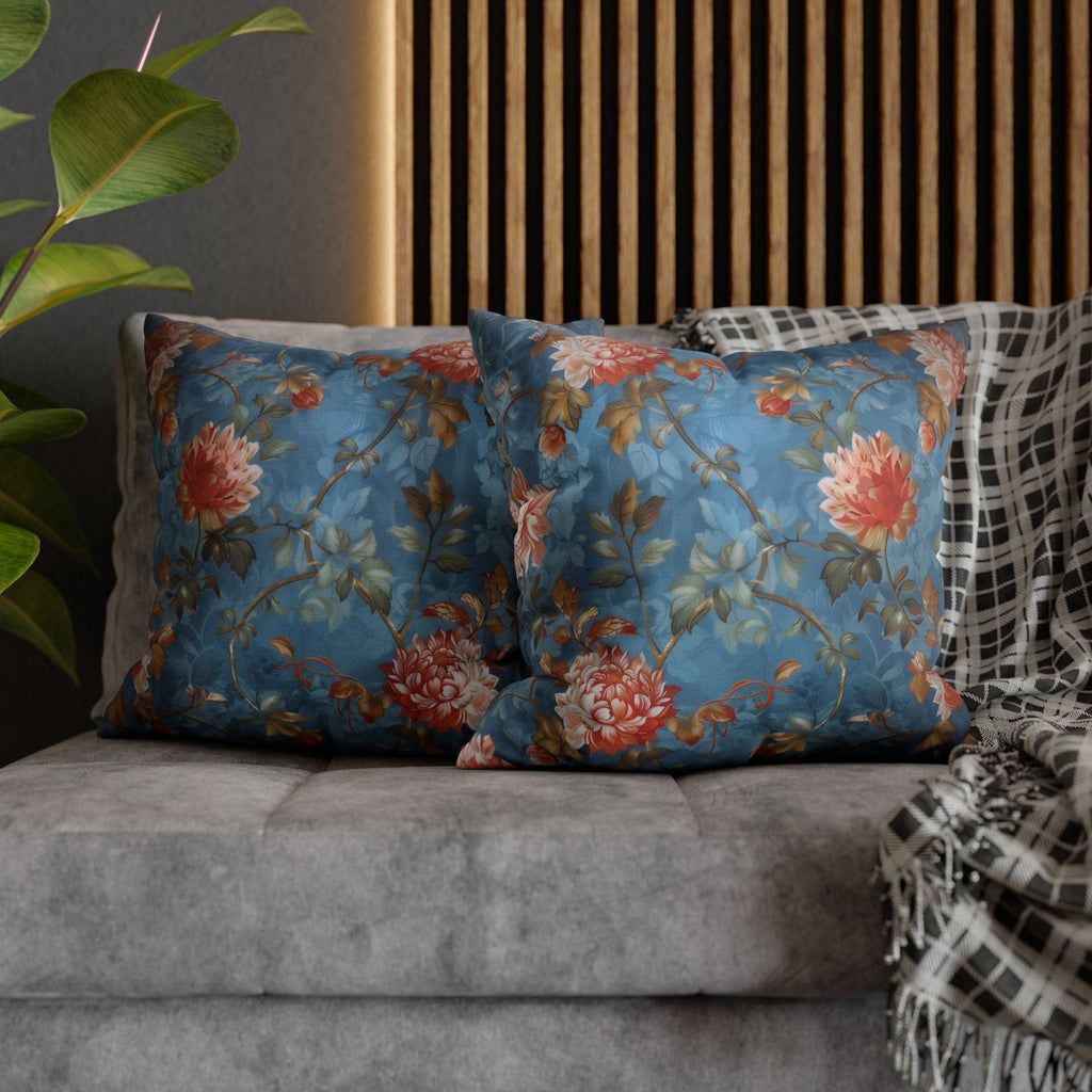 Chinoiserie Pillow Cover: Vintage Inspired Floral Peonies on Blue