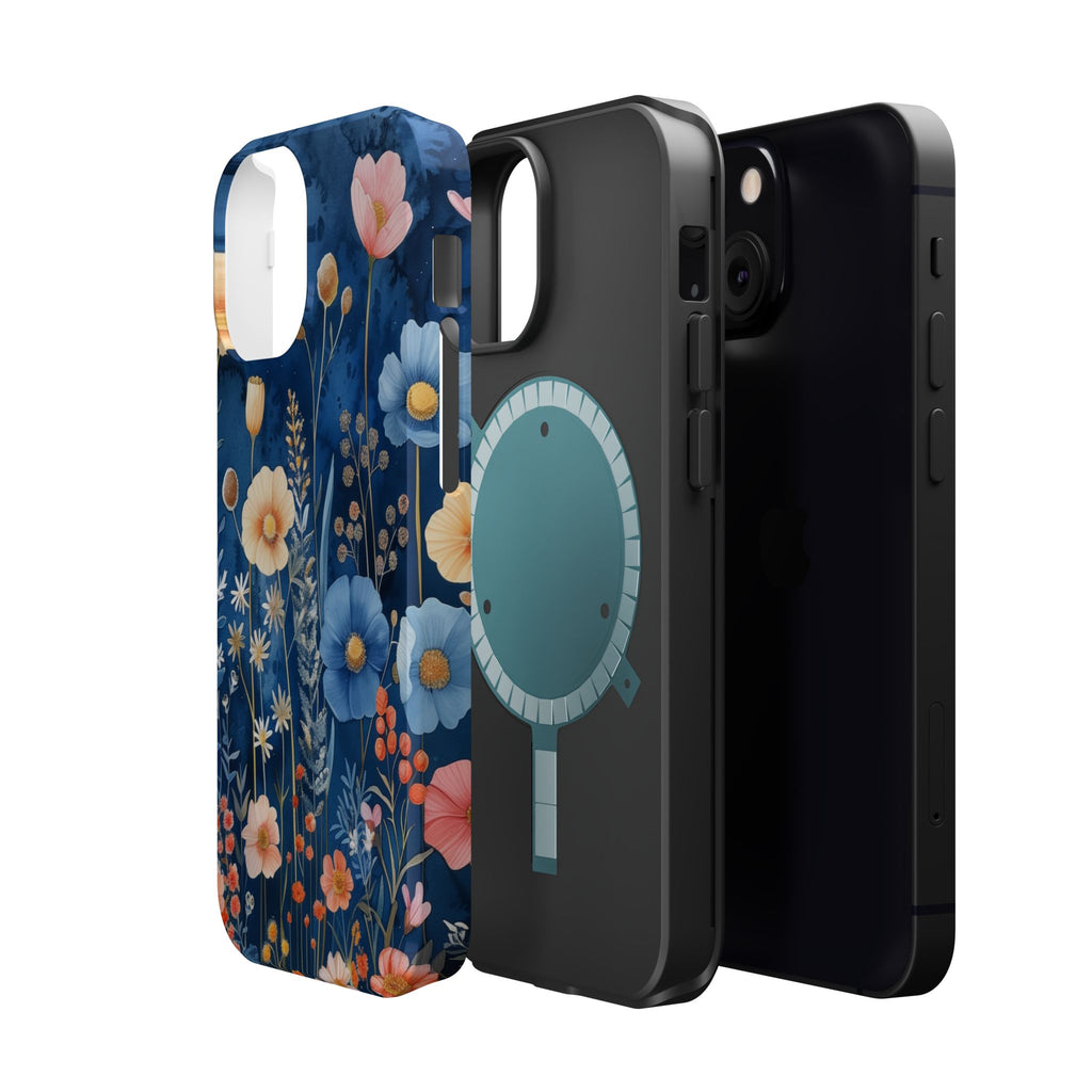 Blue Wildflower MagSafe iPhone Case: Dreamy Floral Design 14 15 16 Pro Plus Max