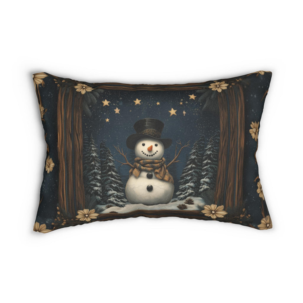 William Morris Inspired Winter Snowman Lumbar Pillow, Christmas Throw Cushion