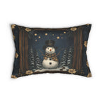 William Morris Inspired Winter Snowman Lumbar Pillow, Christmas Throw Cushion