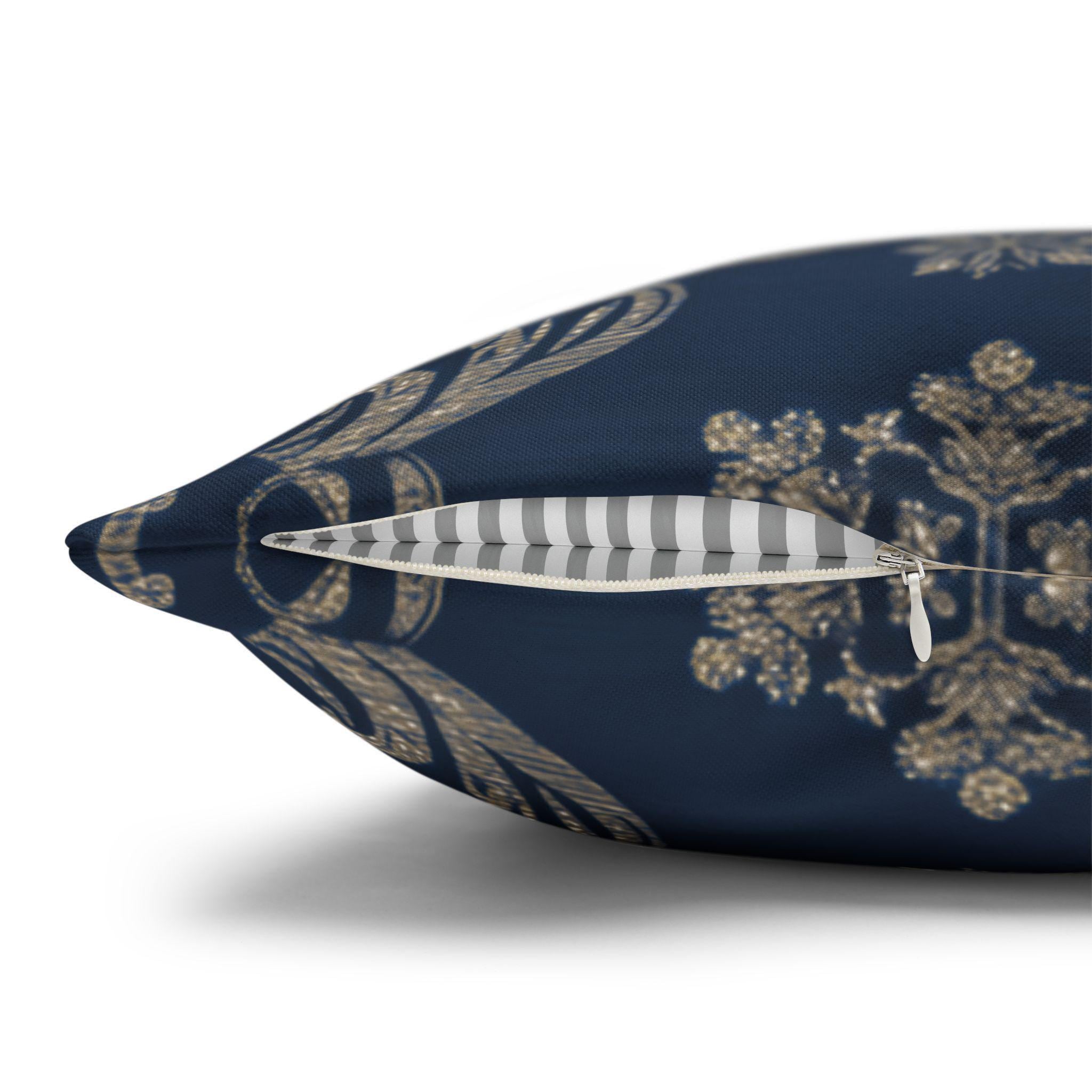 Elegant Silver Snowflake Pillow Cover: Deep Blue Holiday Decor
