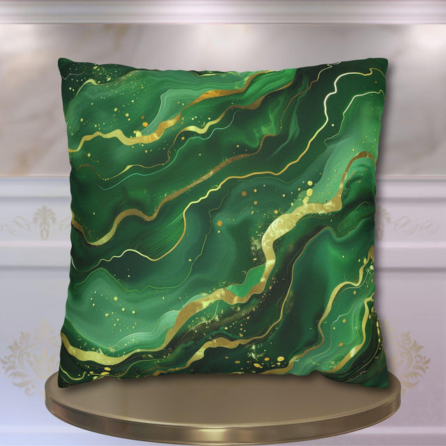 Green Waves Throw Pillow Cover: Emerald  and Deep Green with Gold Accents
