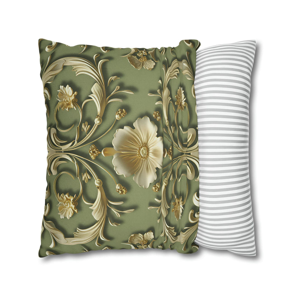 French Baroque Floral Pillow Cover: Sage Green & Gold Vintage Cushion