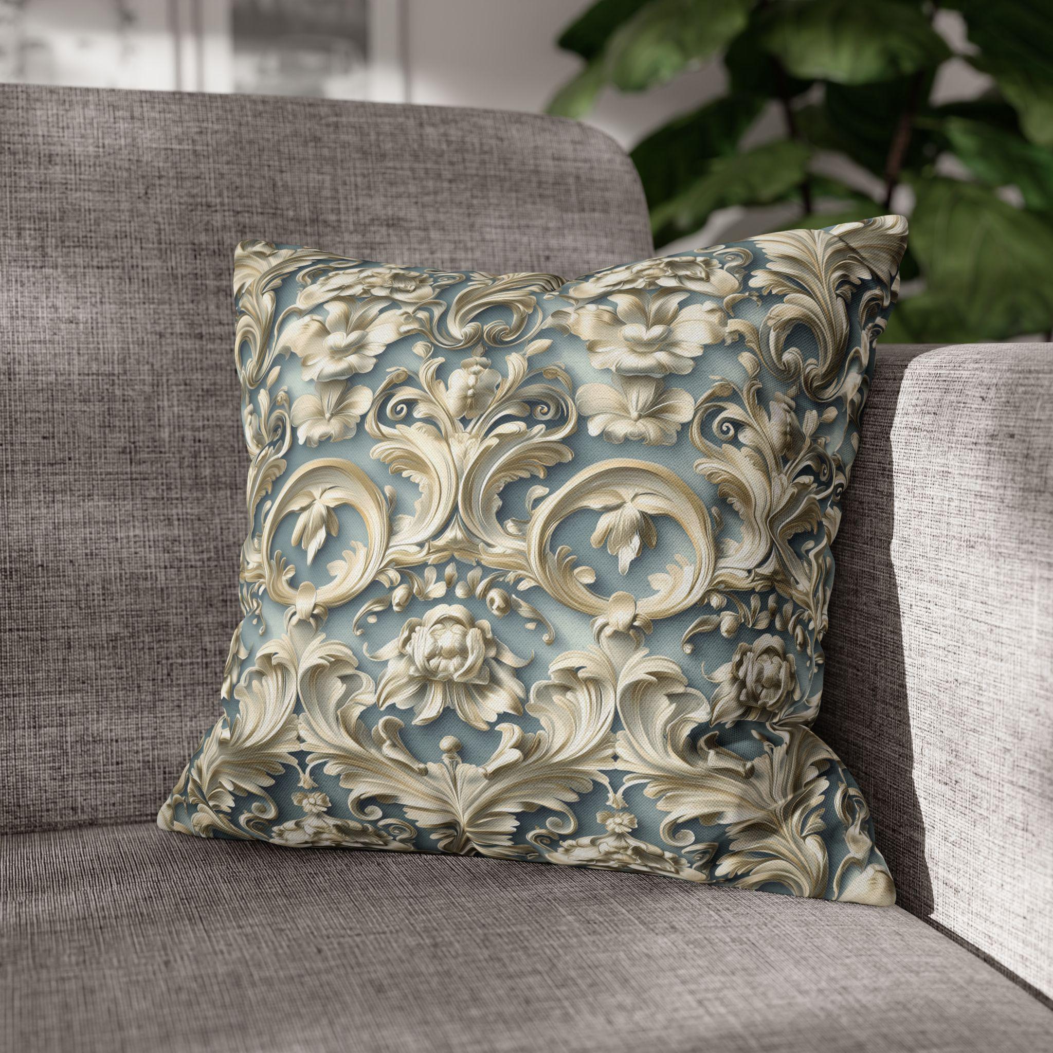 Rococo Floral Scrollwork Pillow Cover, Luxury Cream Ivory Design