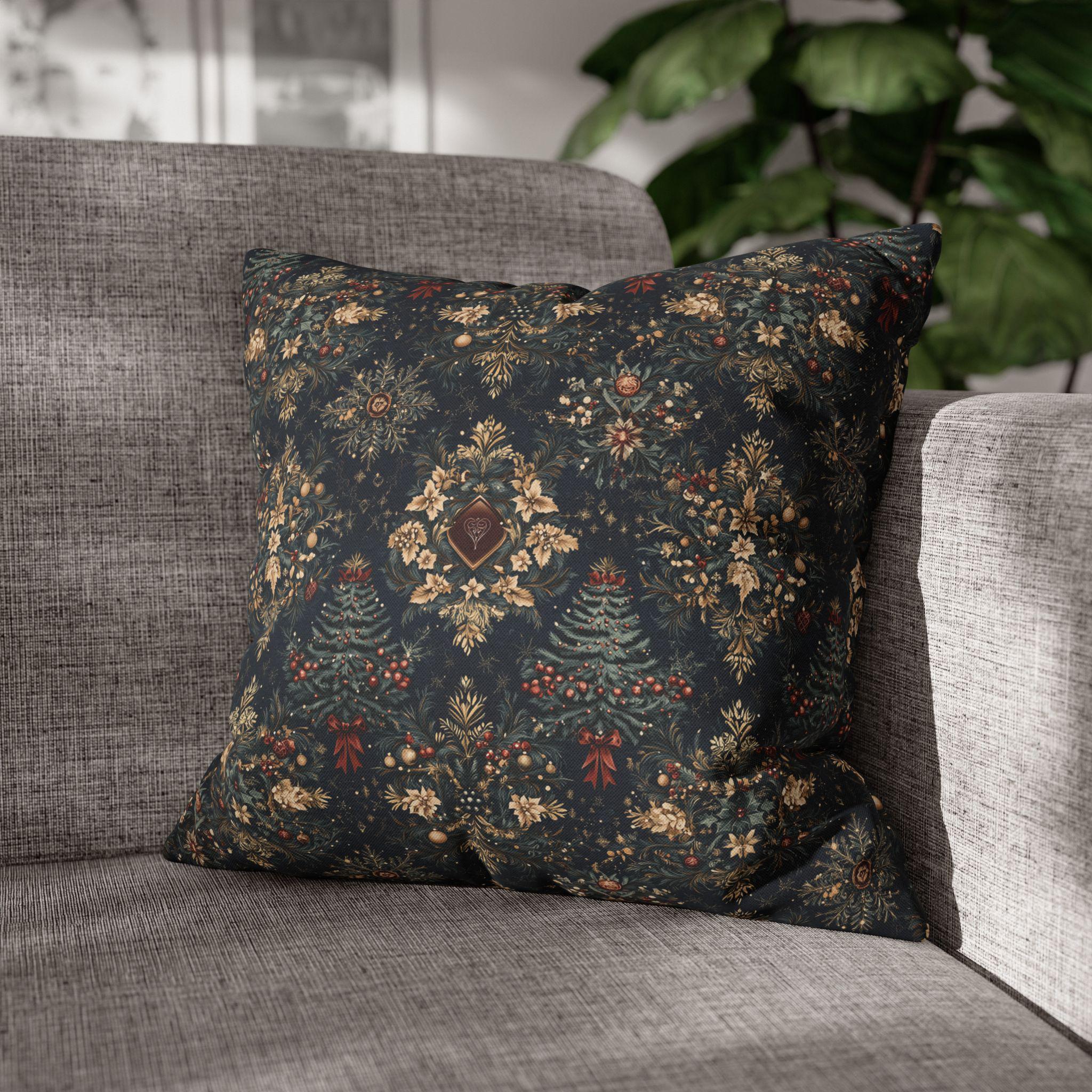 William Morris Inspired Christmas Pillow Cover: Elegant Navy Red Gold Damask Pattern
