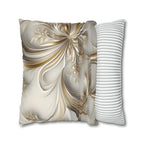 3D Rendered Elegant Christmas Ribbon Pattern Pillow Cover: Pale Gold and Silver Shimmer