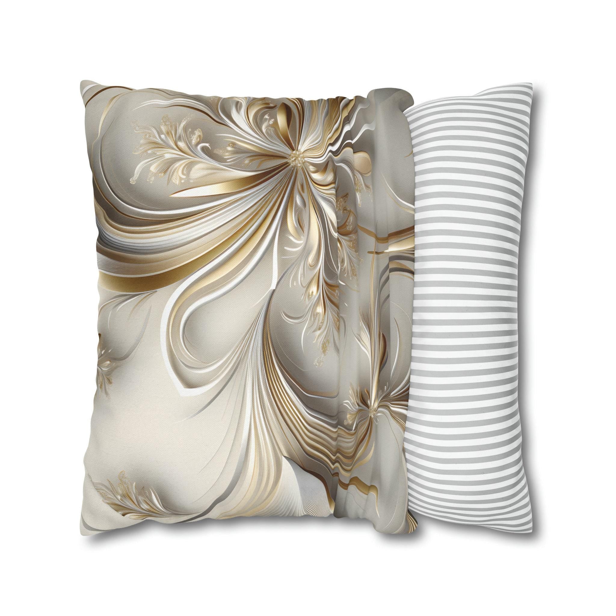 3D Rendered Elegant Christmas Ribbon Pattern Pillow Cover: Pale Gold and Silver Shimmer