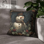 William Morris Inspired Christmas Snowman Pillow Cover: Woodland Pine & Holly Illustration