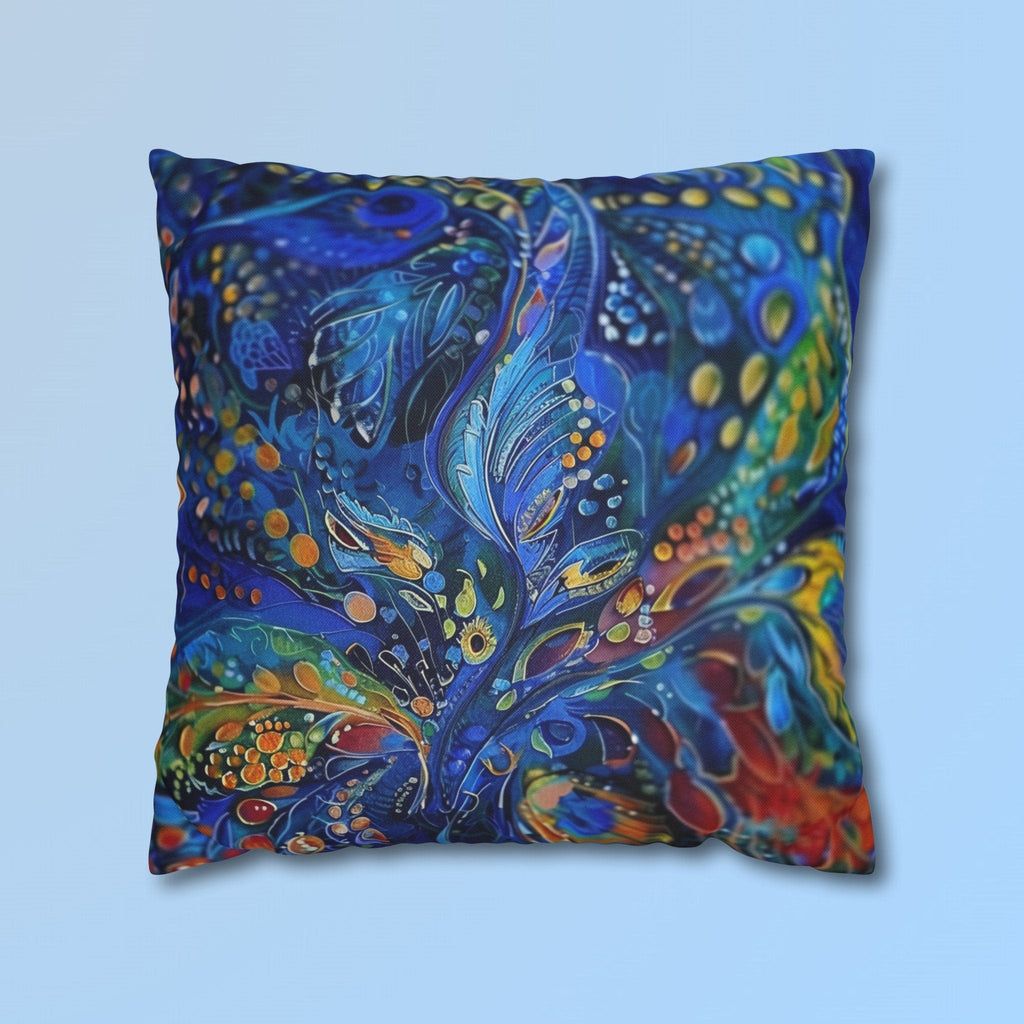 Peacock Feather Pillow Cover: Abstract Blues & Greens Artistic Design