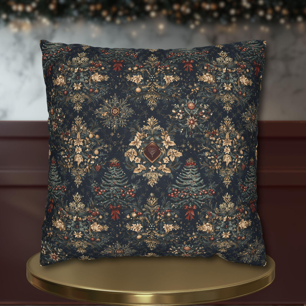 William Morris Inspired Christmas Pillow Cover: Elegant Navy Red Gold Damask Pattern