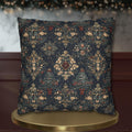William Morris Inspired Christmas Pillow Cover: Elegant Navy Red Gold Damask Pattern