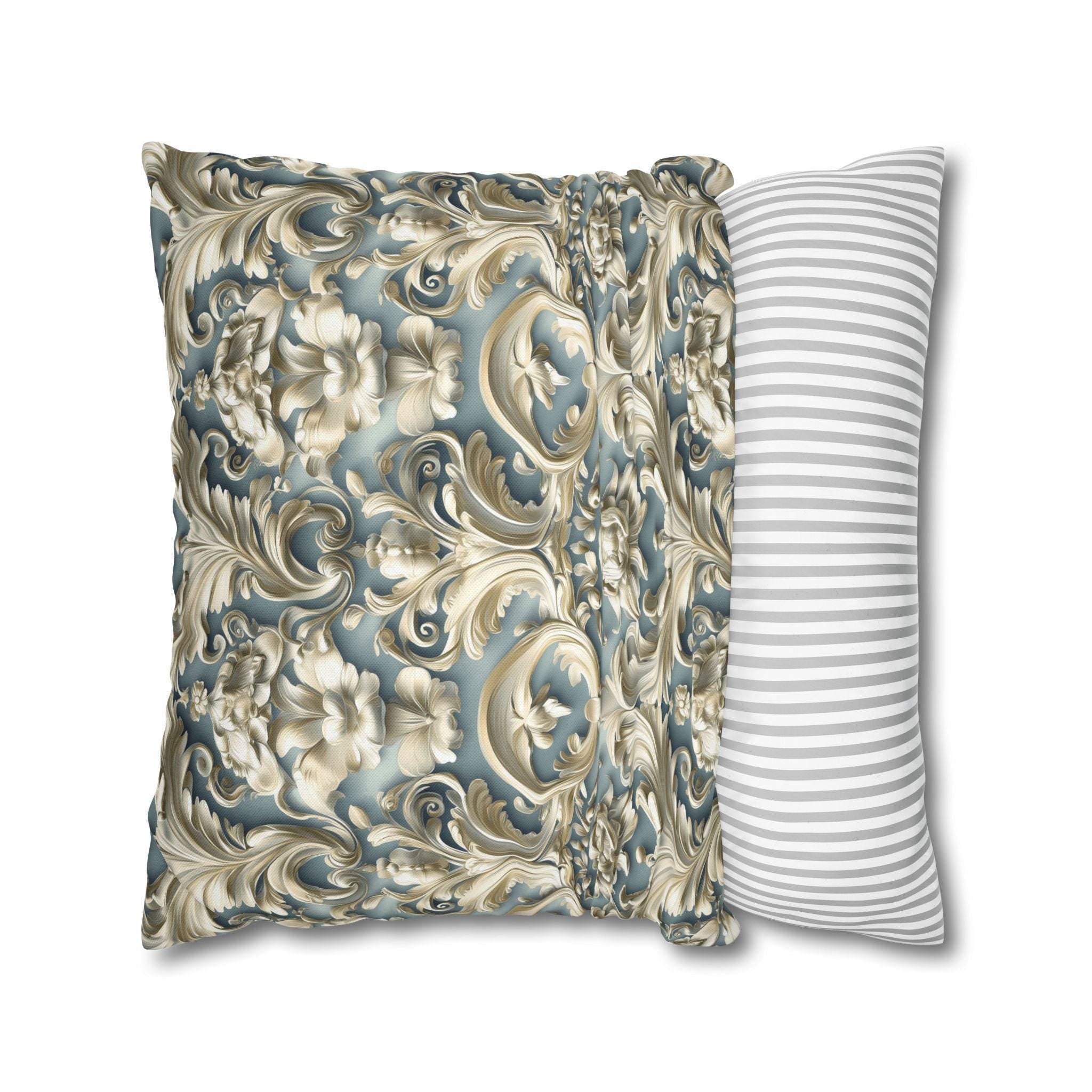 Rococo Floral Scrollwork Pillow Cover, Luxury Cream Ivory Design