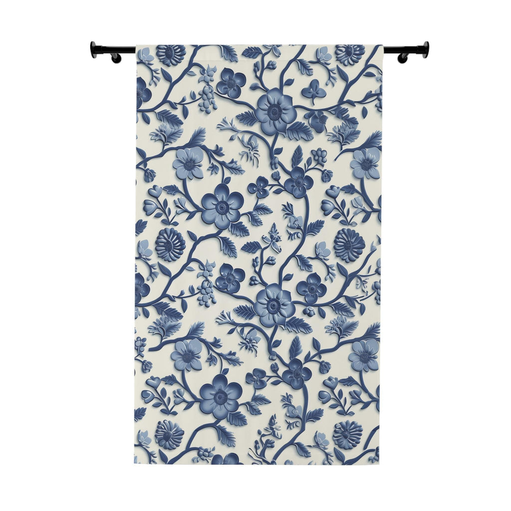 Elegant Chinoiserie Blue & White Blackout Curtain Panel - Traditional Pottery Pattern Window Drape