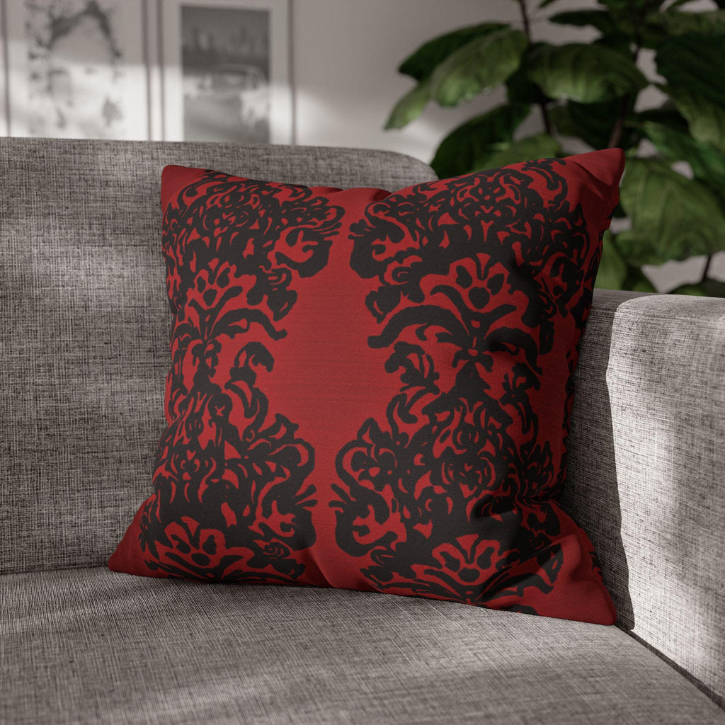 Black Damask Pillow Cover: Gothic Crimson Red Accent Pillow