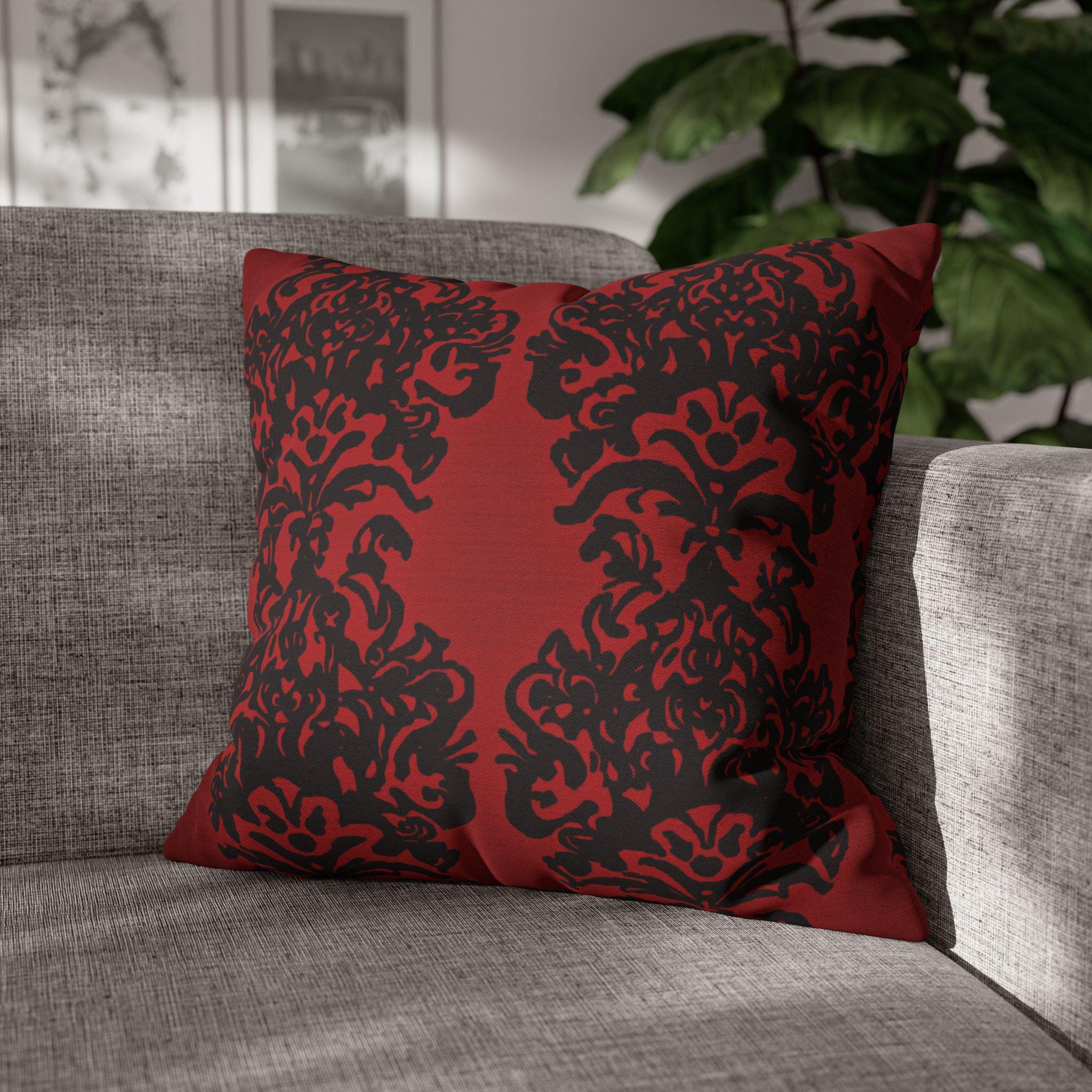Black Damask Pillow Cover: Gothic Crimson Red Accent Pillow